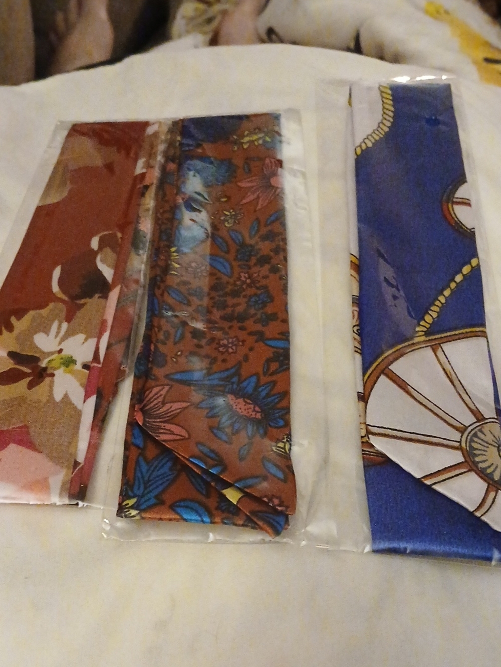 Floral and Nautical Print Women's Scarf Set - Blue, Brown, Red